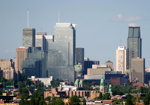 A photo of Montreal's downtown core, looking from the west side. This photo was taken on the top of the Canada Malting plant in St-Henri.