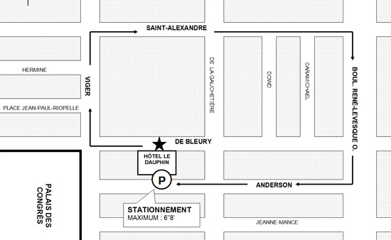 Carte pour se rendre au stationnement intrieur de l'Htel Le Dauphin de Montral